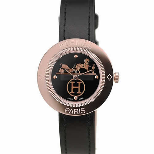 Hermes Classic MOP Dial Black Leather Strap