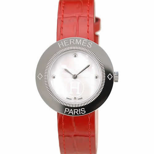 Hermes Classic MOP Dial Red Leather Strap