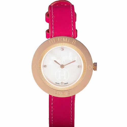 Hermes Classic MOP Dial Magenta Leather Bracelet 801388