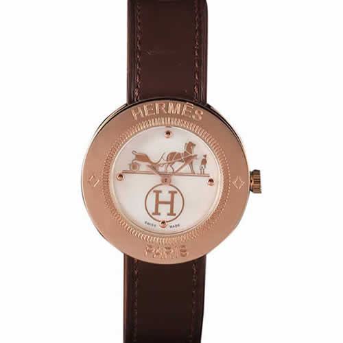 Hermes Classic MOP Dial Brown Leather Bracelet 801389