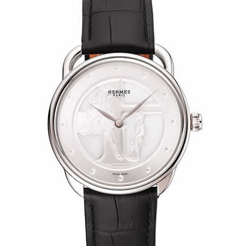 Hermes Classic Croco Leather Strap Silver Dial 801400