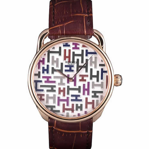 Hermes Classic Croco Leather Strap Multicolor Patterned Logo Dial 801402