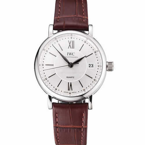 IWC Portofino Silver Dial Stainless Steel Case Brown Leather Strap