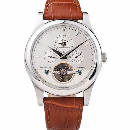 Jaeger Le Coultre Master Control Tourbillon White Dial Brown Leather Strap