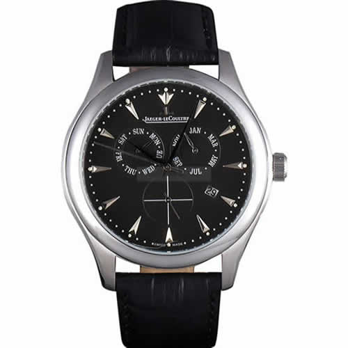 Jaeger Lecoultre Master Silver Bezel Black Leather Band  621615