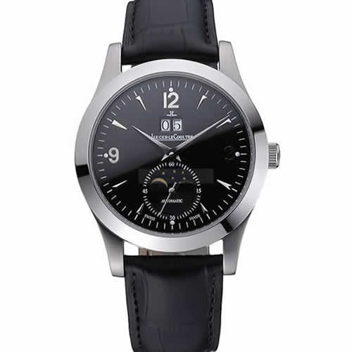 Jaeger LeCoultre Master Black Dial Black Leather Band Stainless Steel Bezel  622079