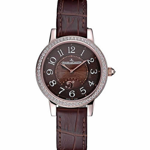 Jaeger LeCoultre Rendez-Vous Brown Dial Brown Leather Strap Rose Gold Diamond Bezel  622084