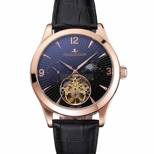 Jaeger LeCoultre Master Moonphase Tourbillon Black Dial Rose Gold Case Black Leather Strap