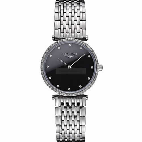 Longines La Grande Classique Stainless Steel Black Dial Diamond Bezel Homme  622107