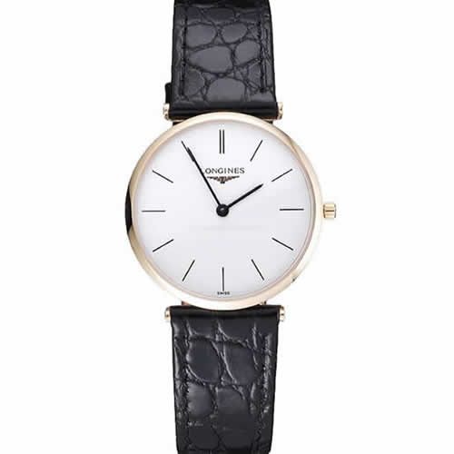 Longines La Grande Classique White Dial Black Leather Strap Homme  622115