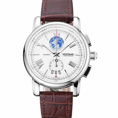 Montblanc Twinfly Chronograph White Dial Brown Leather Bracelet 1454117