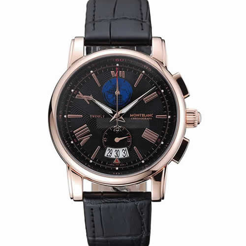 Montblanc Twinfly Chronograph Black Dial Black Leather Bracelet 1454118