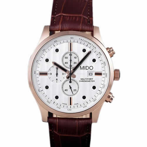 Mido Multifort Brown Croco Leather Strap White Dial 80287