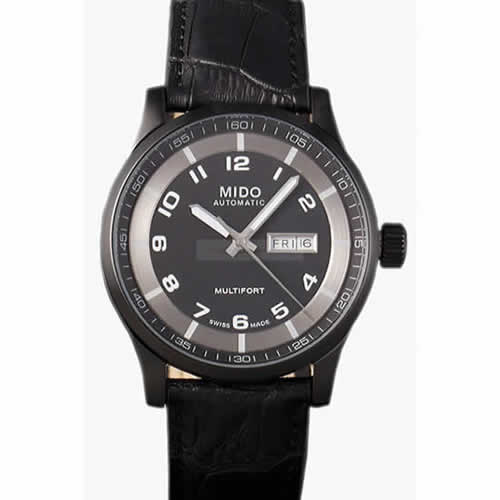 Mido Multifort Black Croco Leather Strap Black-Silver Dial 80296