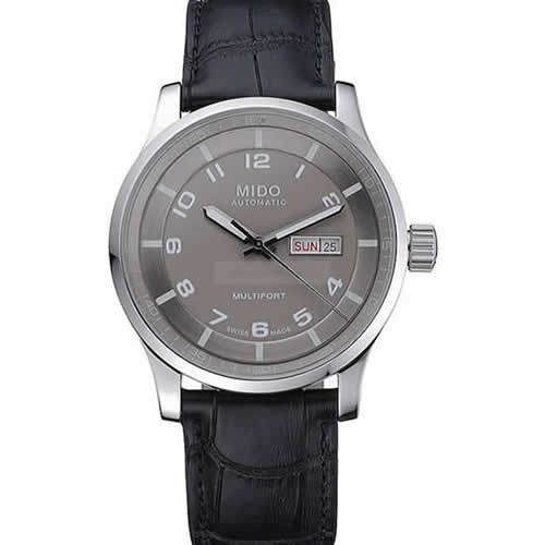 Mido Multifort Grey Dial Black Leather Strap  622179