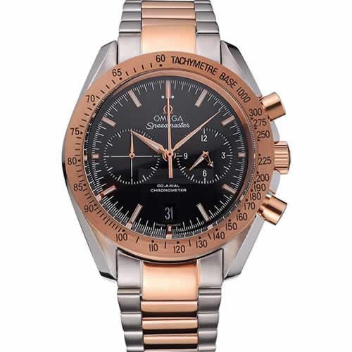 Omega Speedmaster Black Dial Gold Bezel Stainless Steel Case Two Tone Bracelet  622804