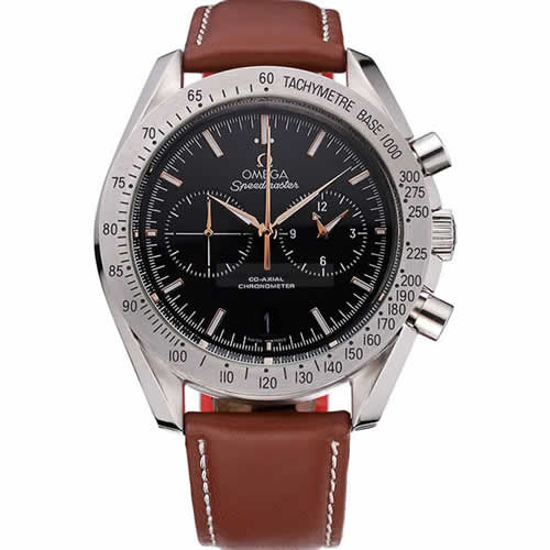 Omega Speedmaster Black Dial Stainless Steel Case Brown Leather Strap  622806