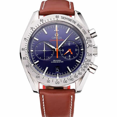 Omega Speedmaster Blue Dial Stainless Steel Case Brown Leather Strap  622807