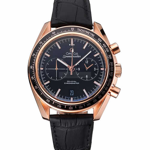 Omega Speedmaster Black Dial Gold Case Black Leather Strap  622809