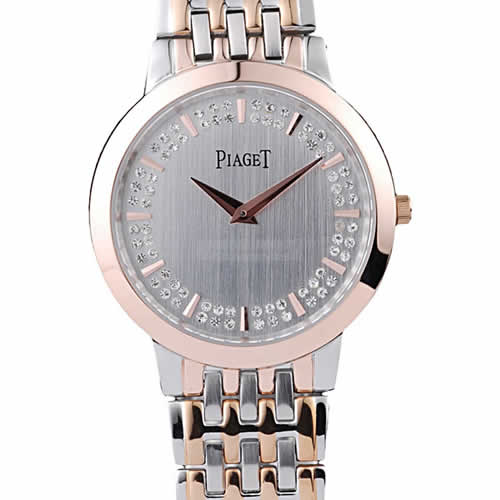 Piaget Traditional Rose Gold Case Double Studded Minute Markers Silver Dial