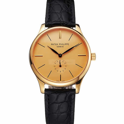 Patek Philippe Calatrava Gold Dial Gold Case Black Leather Strap