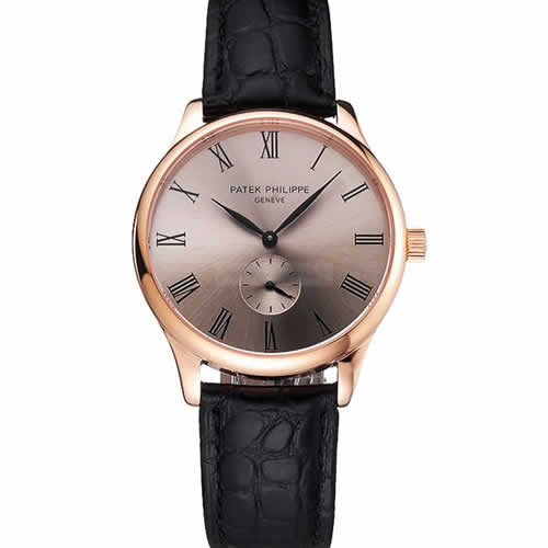 Patek Philippe Calatrava Gray Dial Rose Gold Case Black Leather Strap