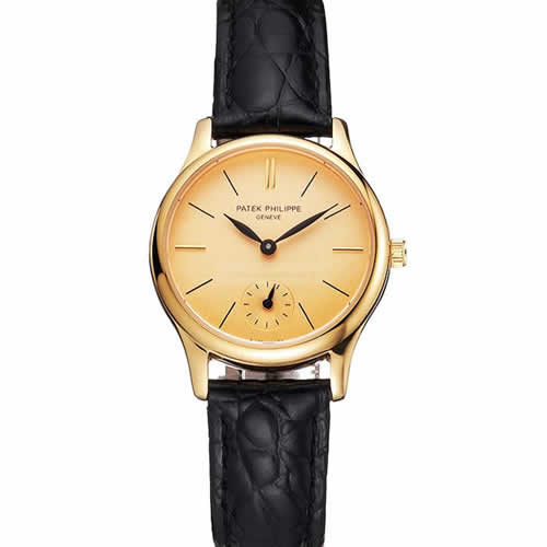 Patek Philippe Calatrava Gold Dial And Case Gold Case Black Leather Strap