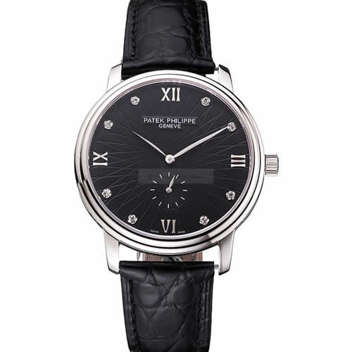 Patek Philippe Calatrava Dark Gray Dial Stainless Steel Case Black Leather Strap