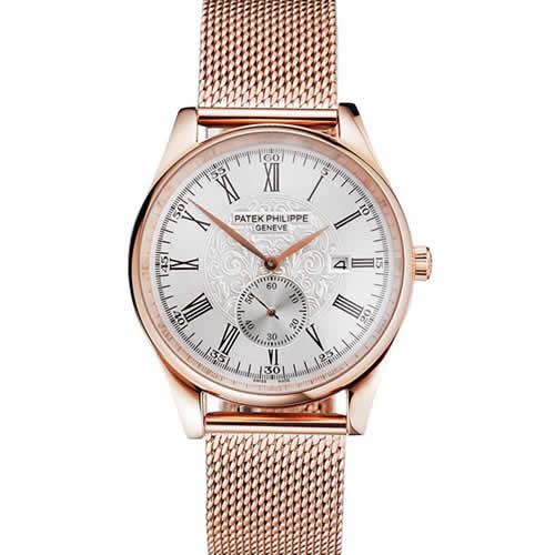 Patek Philippe Calatrava Small Seconds Silver Engraved Dial Rose Gold Case And Bracelet