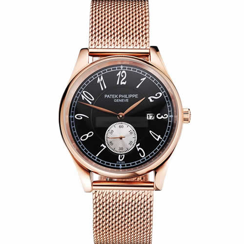 Patek Philippe Calatrava Small Seconds Black Dial Rose Gold Case And Bracelet