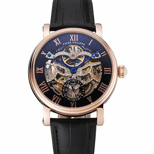 Patek Philippe Grand Complications Black Skeleton Dial Rose Gold Case Black Leather Strap 1453809