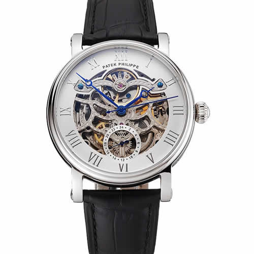 Patek Philippe Grand Complications White Skeleton Dial Stainless Steel Case Black Leather Strap 1453810