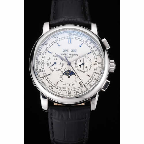 Patek Philippe Grand Complications White Dial Black Leather Bracelet