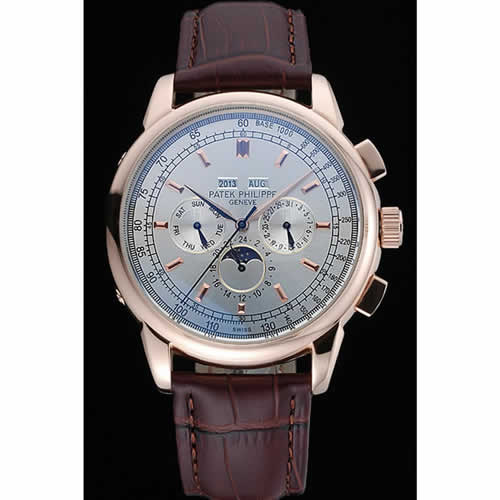 Patek Philippe Grand Complications White Dial Brown Leather Bracelet