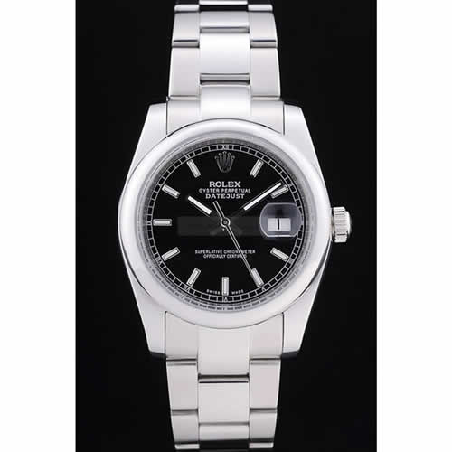 Rolex Datejust Polished Silver Bezel Black Dial 7467