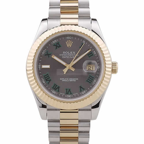 Rolex Datejust Grey Dial Gold Ribbed Bezel 7479