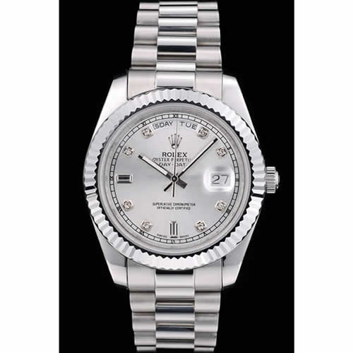 Rolex DayDate Stainless Steel Ribbed Bezel Silver Dial 41976