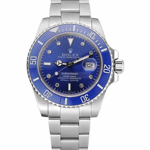 Rolex Submariner Stainless Steel Case Blue Dial Diamond Markers Stainless Steel Bracelet   622638