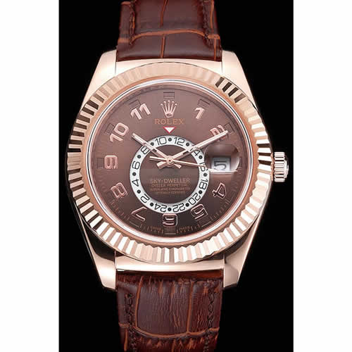 Rolex Sky Dweller Brown Dial Rose Gold Case Brown Leather Strap