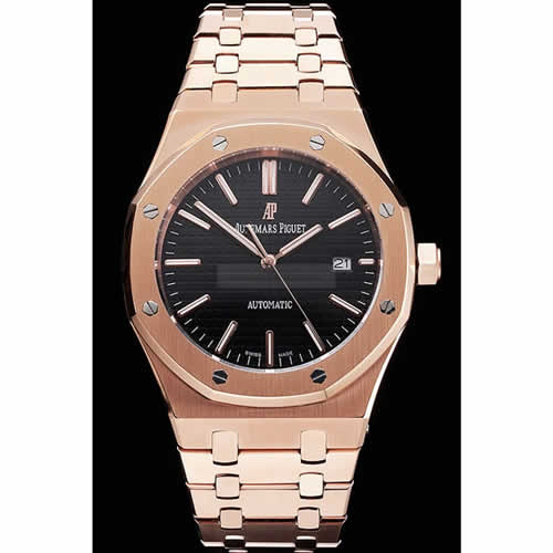 Swiss Audemars Piguet Royal Oak Black Dial Rose Gold Case And Bracelet