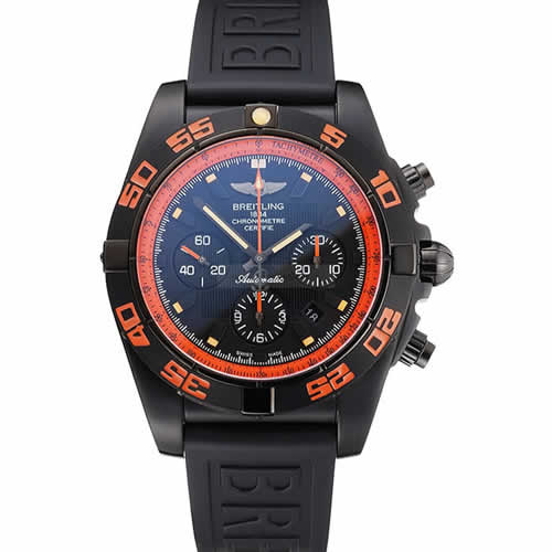 Swiss Breitling Chronomat 44 Raven Black And Orange Dial Black Case Black Rubber Strap