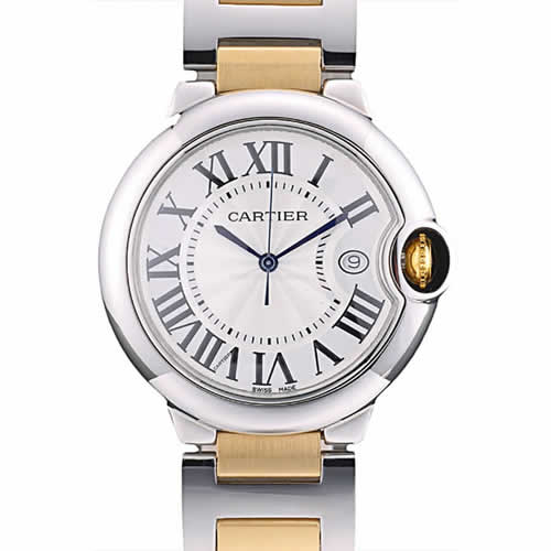 Cartier Ballon Bleu 38mm White Dial Stainless Steel Case Two Tone Gold Bracelet