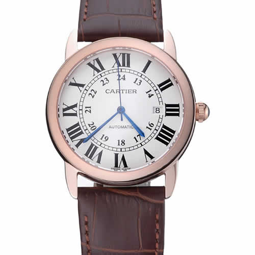 Swiss Cartier Ronde Solo Gold Case White Dial Roman Numerals  622201