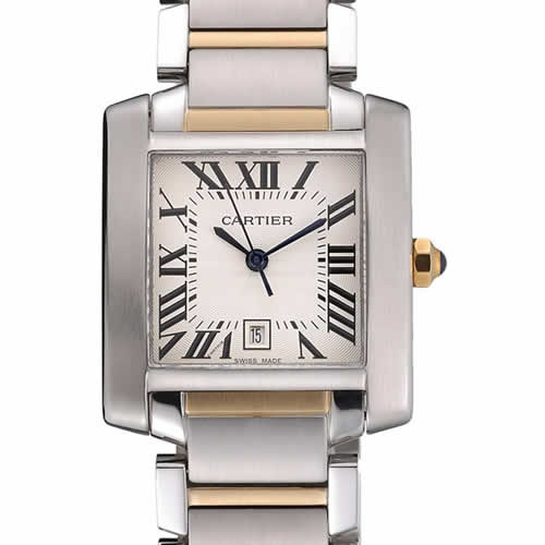 Swiss Cartier Tank Francaise Steel Case White Dial Roman Numerals Two Tone Bracelet  622648