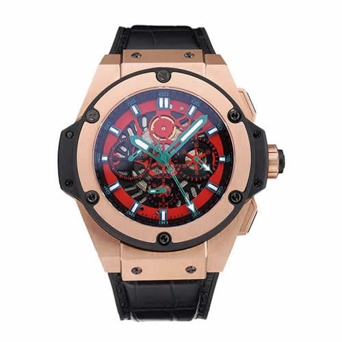 Swiss Hublot Big Bang Limited Edition Black And Red Dial Gold Case Black Leather Strap  62289