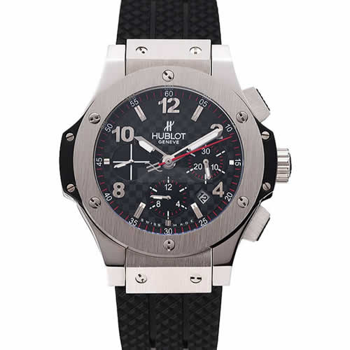 Swiss Hublot Big Bang Carbon Effect Dial Silver Case Black Rubber Bracelet 1453899