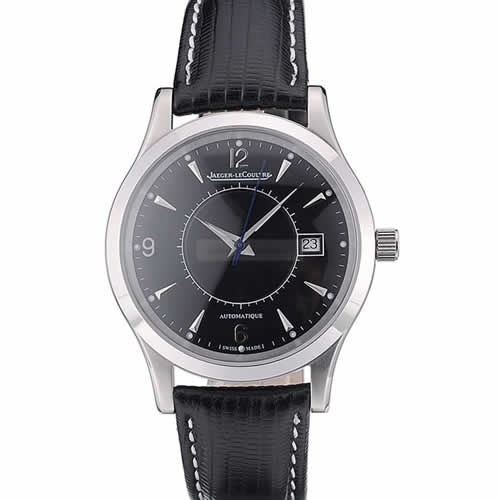 Jaeger Le Coultre Swiss Master Control Stainless Steel Bezel Black Leather Strap 7593