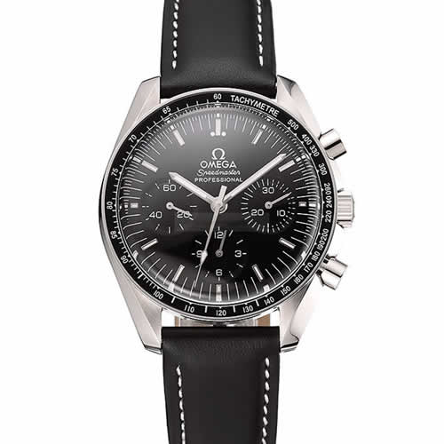 Swiss Omega Speedmaster Professional Black Dial Black Leather Bracelet 1453936