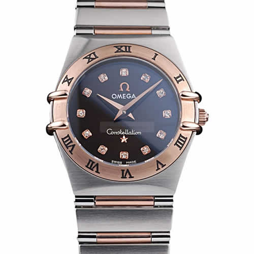 Omega Swiss Constellation Jewelry Rose Gold Case Black Dial  98114