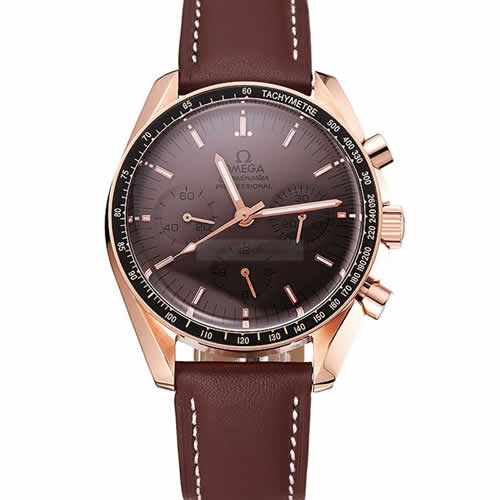 Swiss Omega Speedmaster Professional Brown Dial Gold Case Brown Leather Bracelet 1453939